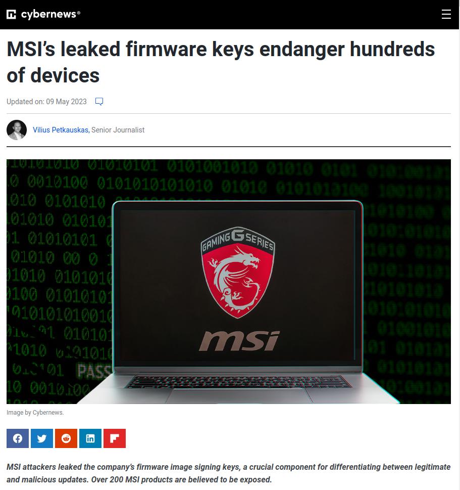 MSI Firmware Signing Key Leak